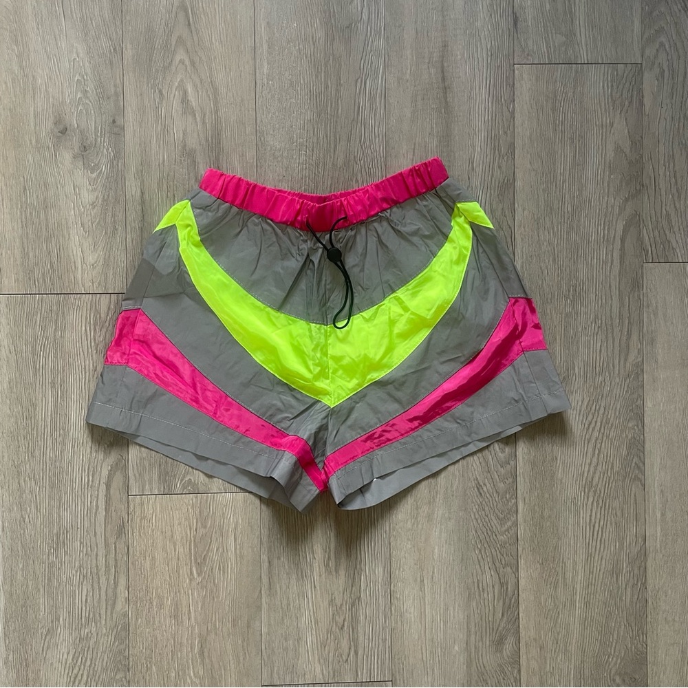 Reflective neon pink, yellow, and grey shorts Size S